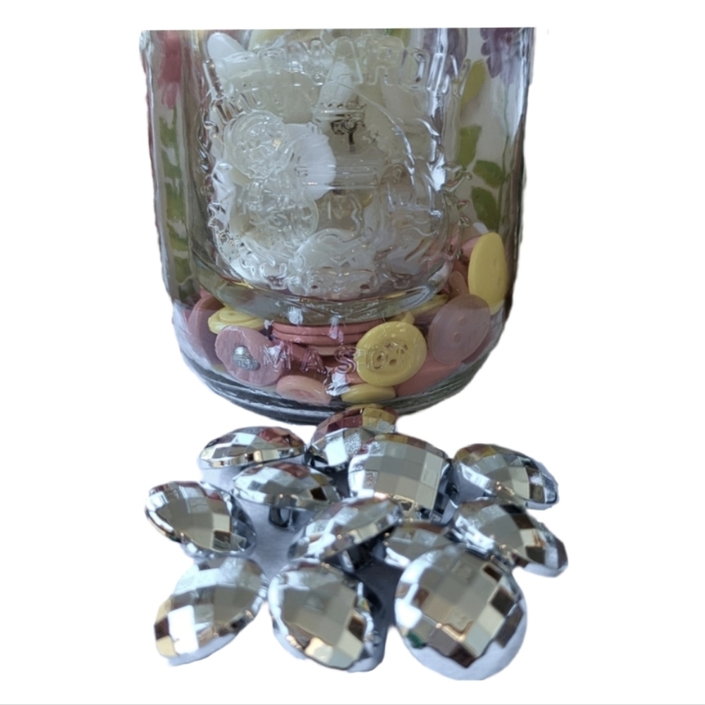 (3 for $20) Twelve Silver Facetted Plastic Buttons (New Old Stock)